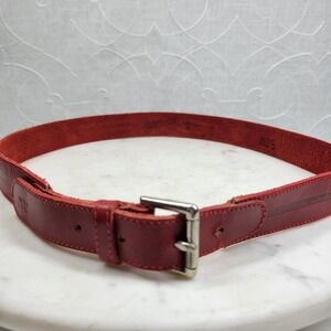New Man Leather Belt Red Silver Buckle Adjustable Modern Classic Everyday